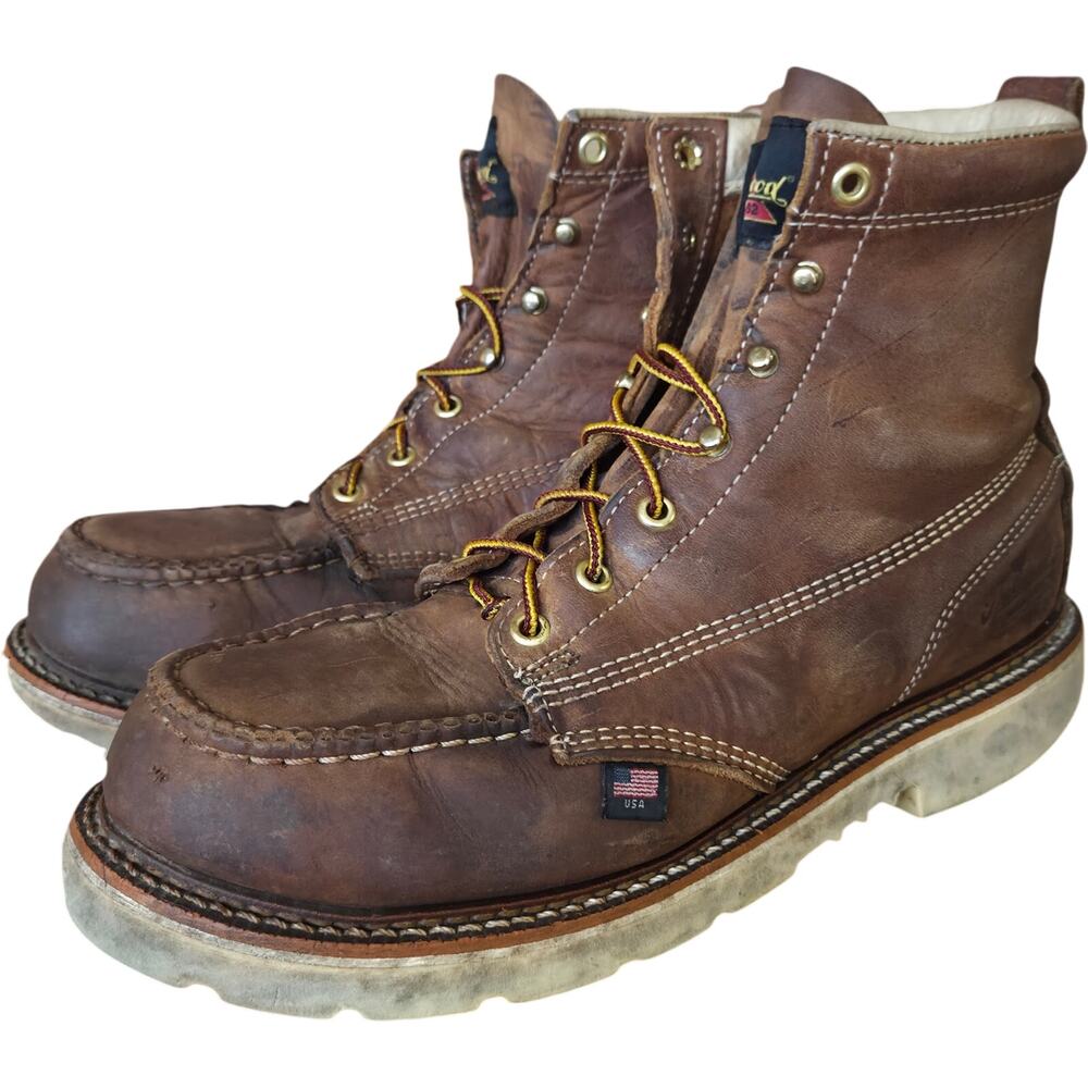 Thorogood American Heritage Brown Leather 6" Moc Toe Safety Work Boots USA 9D